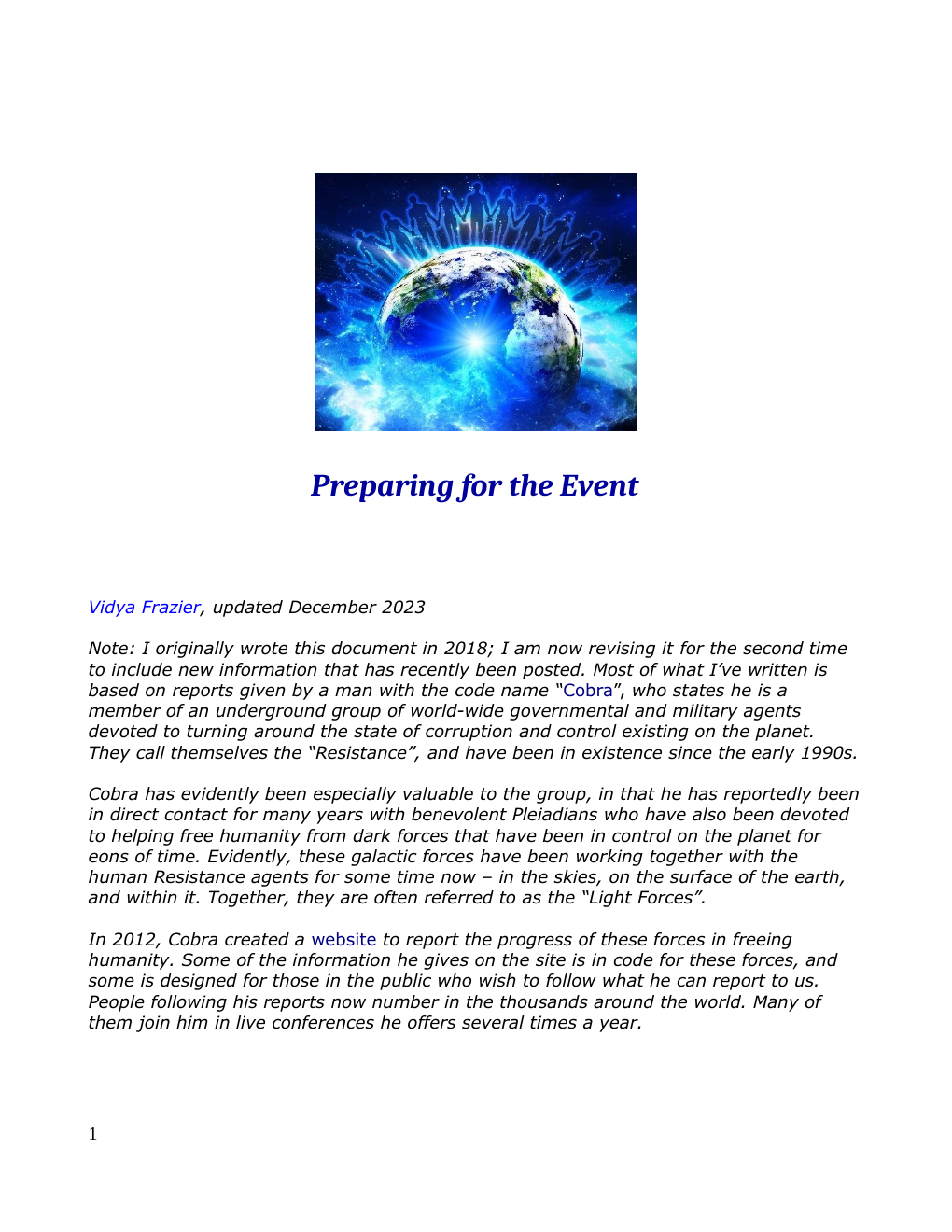 First page of Preparing for the Event by Vidya Frazier